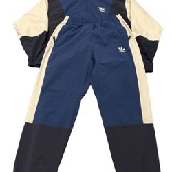 Adidas Navy blue, White, and Dark blue windbreaker Jacket & Pants Medium