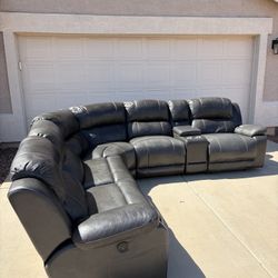 Leather Reclining Sectional Couch