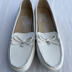 Calvin Klein White Leather Slip-On Loafers, Women’s Size 9