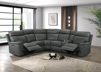 Brand New Dark Gray Leather Match Power Reclining Sectional Sofa