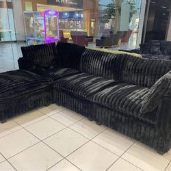 New In Boxes Black Corduroy Sectional Sofa With Storage 