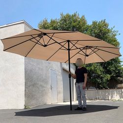 (NEW) $95 Large 15FT Double Sided Outdoor Patio Umbrella, Crank Open/Close (Weight base not included)
