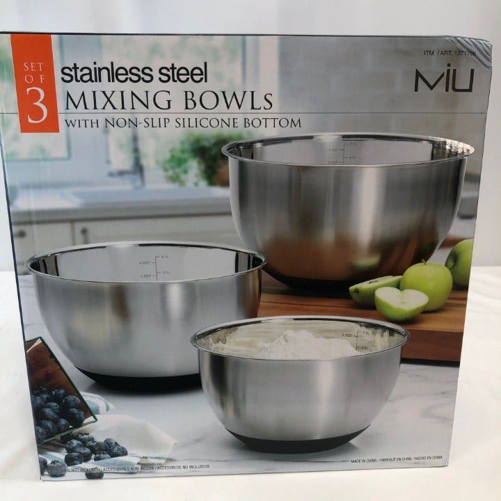 As is MIU Stainless Steel Mixing Bowls, Set of 2