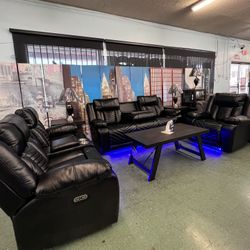 🚛Flash Deal🚛Brand New 3pc Power Reclining Sofa, Power Reclining Loveseat With Bluetooth Speaker And Power Recliner Chair