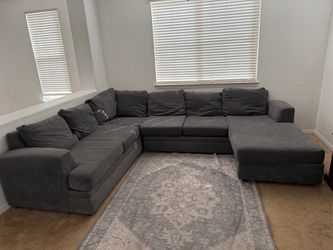 Large Gray Fabric Sectional Sofa with Chaise