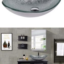 Puluomis 21 in . Bathroom Sink in Silver Multi-Colored Glass Oval Vessel Sink