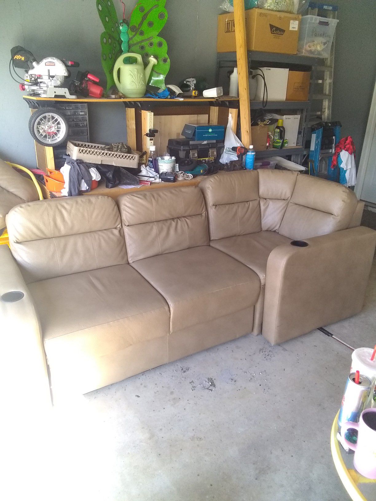 Tan leather couch and sectional