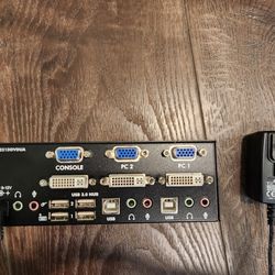 KVM - StarTech
K - keyboard
V - video(monitor)
M - mouse
works good
$10