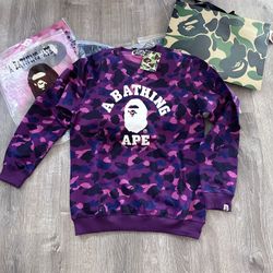 Bape Color Camo College Crewneck Sweatshirt Purple  Sizes Medium, large And XL