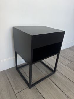 Black Nightstand with Drawer and Open Shelf - Metal Frame Base