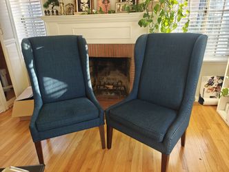 2 Blue Wingback Dining Chairs
