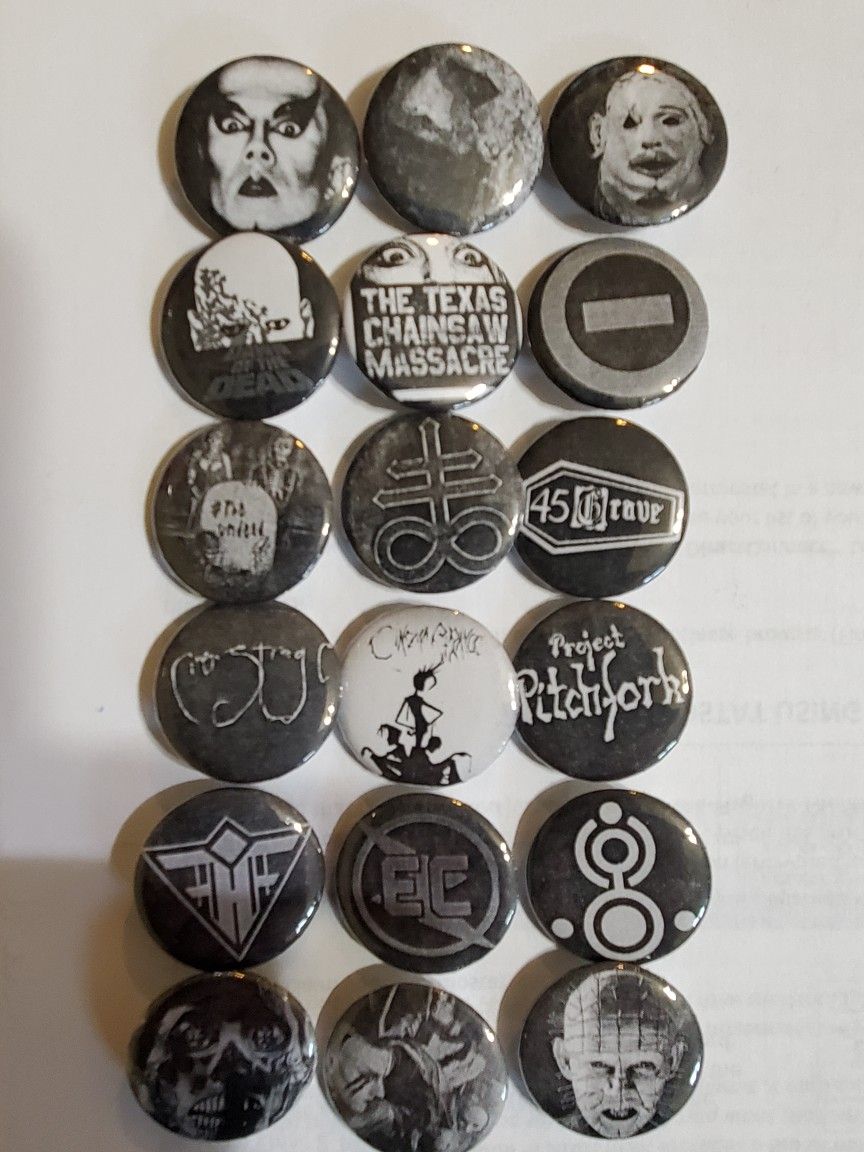 18 1" Black And White Goth, Punk, Deathrock, Horror, Pins, Buttons Lot