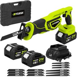 21V Cordless Reciprocating Saw, Brushless 27mm Saw with 2 x 4.0Ah Battery & 12 Saw Blades, 3500 SPM Power Cordless Saw, Tool-Free Blade Change recípro