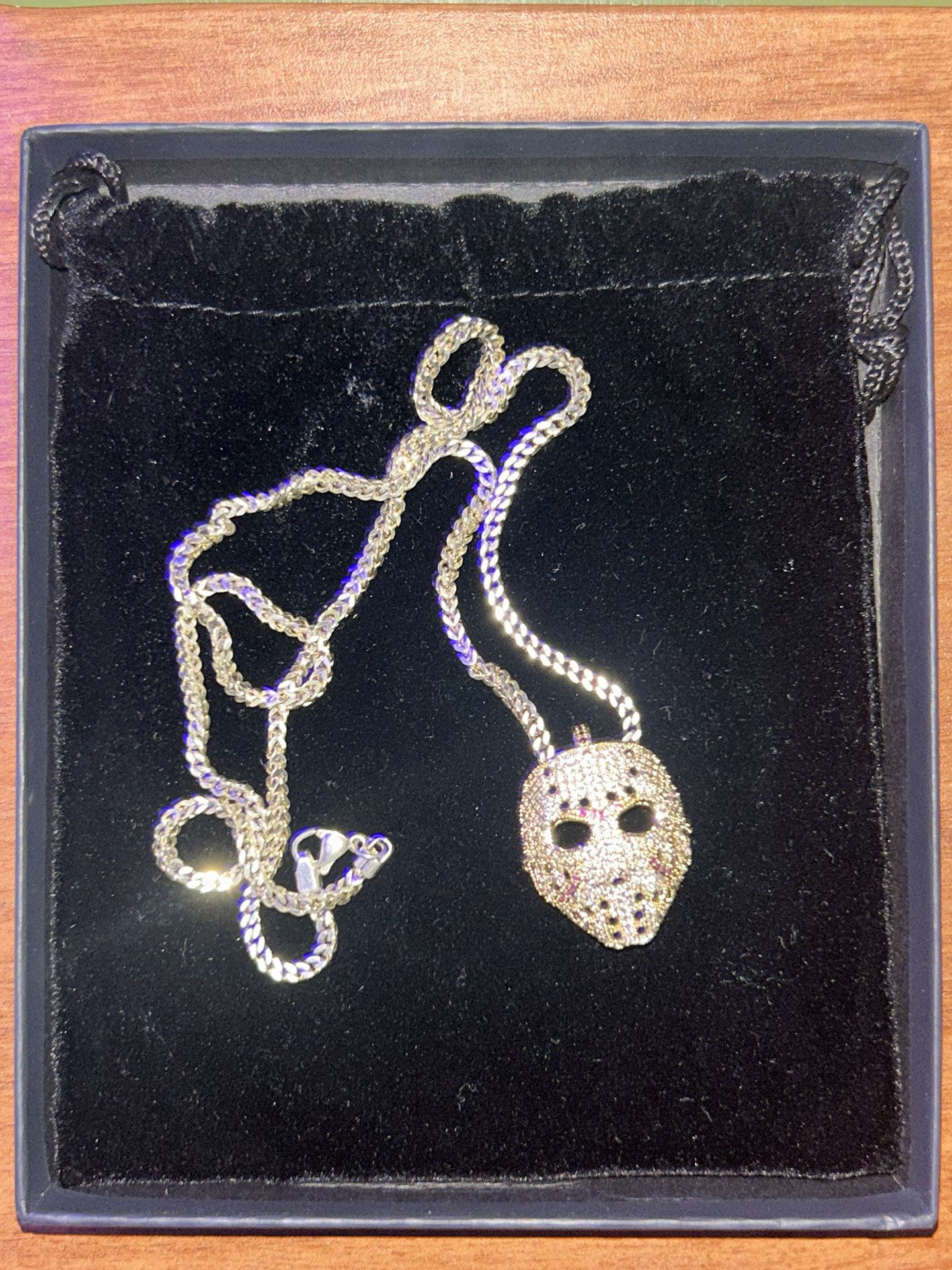 14k Gold Plated Chain with Gold and I3 Diamond Hockey Mask Pendant 