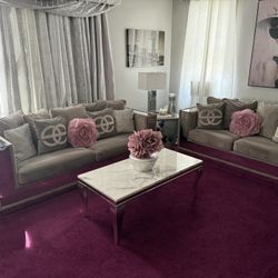 Beautiful suede, loveseat and sofa and dining room table