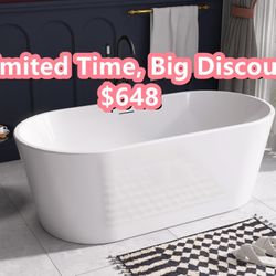 67” Freestangding Bathtub,Bath Tub, White Soaking Tub – Oval Acrylic Bathtubs cUPC Certified