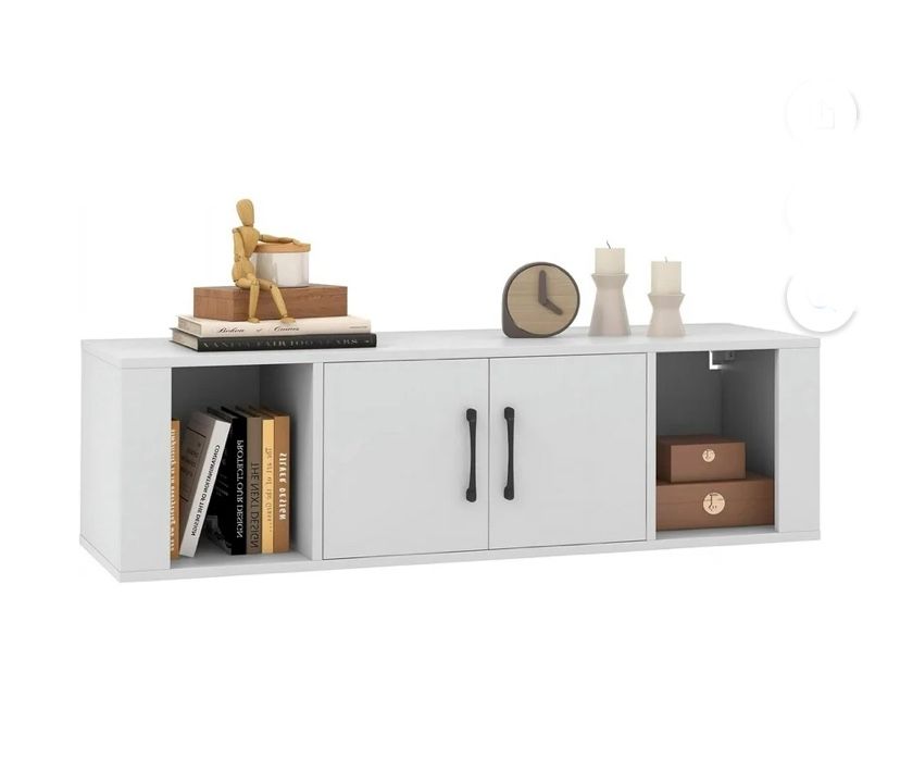 Wall Mounted Storage Cabinet 2 Cube Floating Media Hanging Desk W/2 Doors and 2 Open Shelves, Home Office Furniture for Kitchen, Bathroom, Living Room
