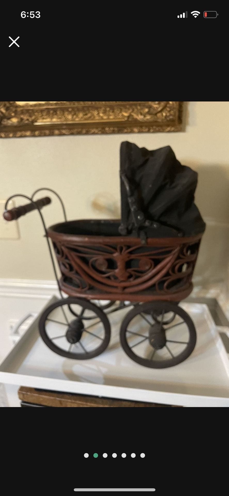 Antique Vintage Iron Wicker Wood Baby Doll Stroller