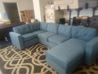 New Blue Fabric Sectional Sofa with Chaise