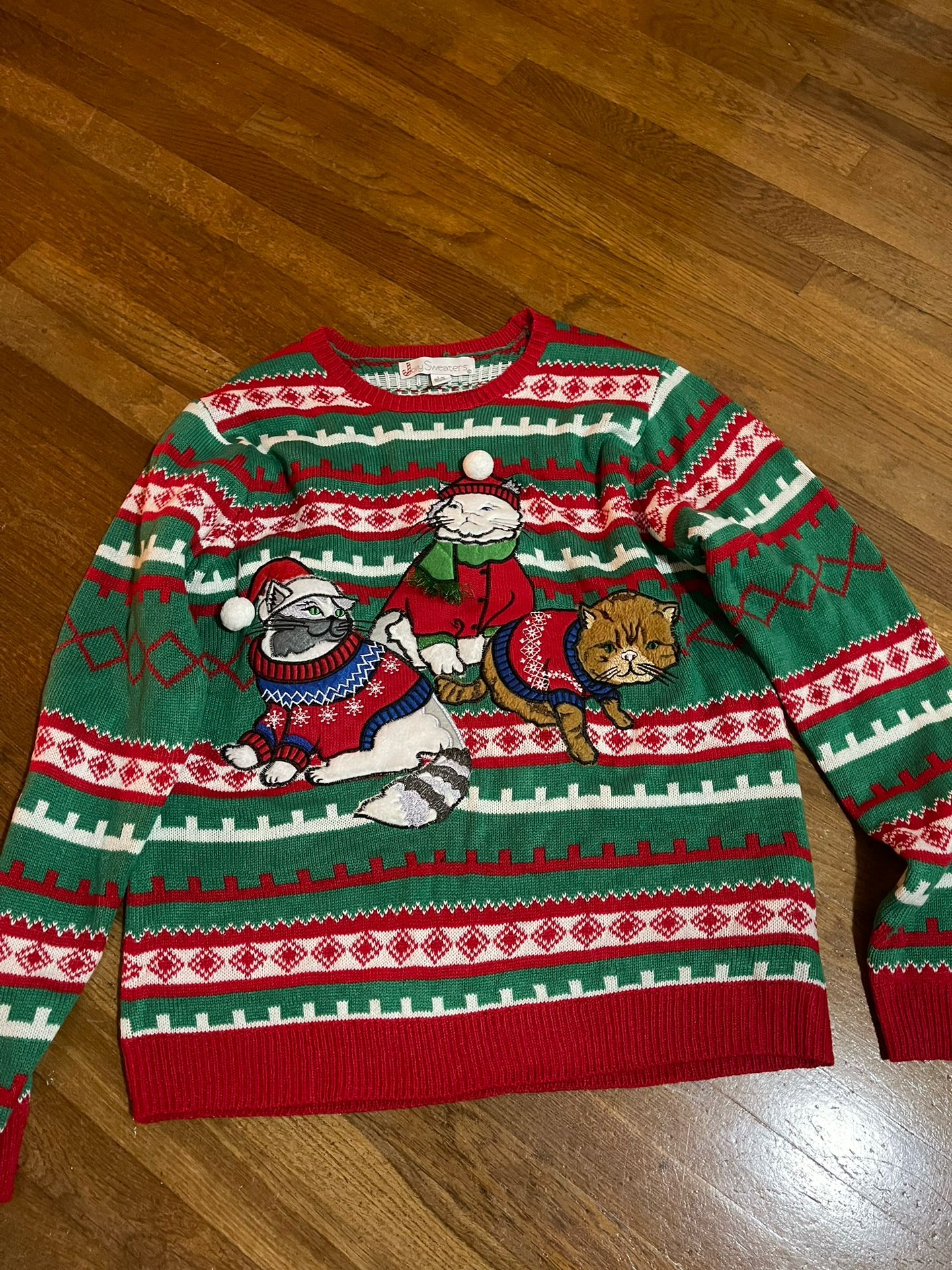 Adorable Men’s Kitty Trio Ugly Christmas Sweater - L