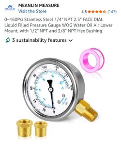MEANLIN MEASURE 0-160Psi Liquid Filled Pressure Gauge with Bushings