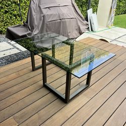 Thick Glass Coffee Table Bronze Legs Mid Century Modern 