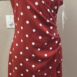 Polka-dot white and copper color dress