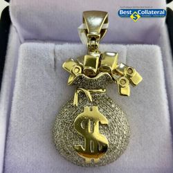 Diamond Money Bag Pendant In 10k Gold