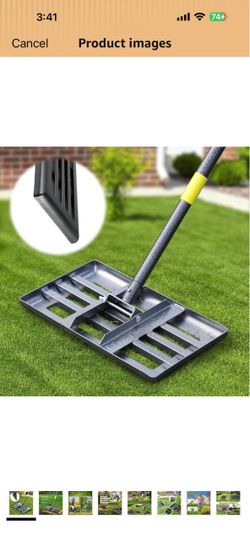 Lawn Leveling Rake, Heavy Duty 17" x 10" Stainless Steel Lawn Leveler for Soil Dirt Leveling Spreading,72" Adjustable Long Handle,Golf Field,Lawn,Tigh