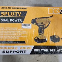 New SPLOTY Cordless Tire Inflator, 11Bar/160Psi/1100Kpa Electric Bike Pump, Dual Power Supply 12V Car Charger Adapter or 20V 2.0Ah Battery Powered Air