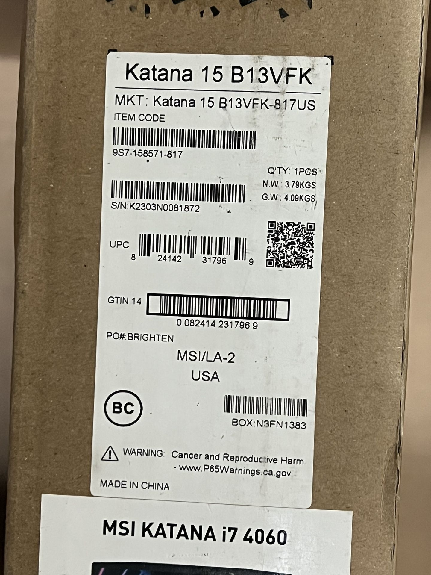MSI KATANA i7 4060