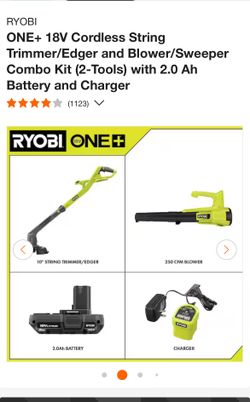 RYOBI ONE+ 18V Cordless String Trimmer/Edger and Blower/Sweeper Combo Kit (2-Tools) with 2.0 Ah Battery and Charger
