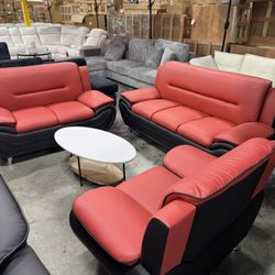 Modern Red And Black 3Pcs Living Room Set