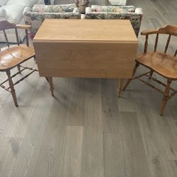 Vintage Folding Maple Table With Two Captains Chairs 