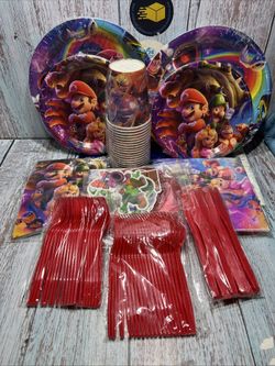 SuperBros. Birthday Party Supplies-142 Pc.Tableware Set.Ships In 24 Hr.30d