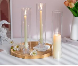 Clear Glass Candle Holders with Base for Pillar Candles Windproof Cylinder for Wedding Table Centerpieces and Home Decor 2 sets Available $25 each set