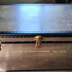 Vintage steamer trunk footlocker, Local Seattle company from the 1900s! Used in World War 2