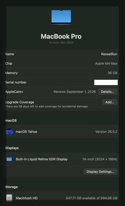 MacBook Pro 14" M4 Max | 36GB | 1TB | Space Black | AppleCare+