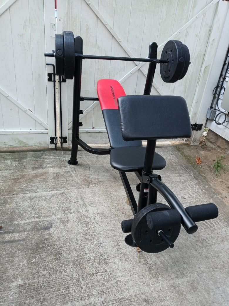 Brand New Bench Press $145 With Barbell And 95 Lb Of Weight $235 Flat Bench Preacher Curl Incline Decline Leg Developer