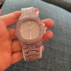 NEW Pink Bling Iced Out Hip Hop Watch Unisex