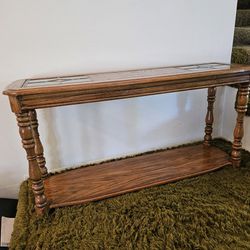 Oak Sofa Table With Glass Inserts