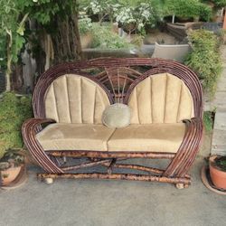 Vintage Bentwood Willow Loveseat Sofa Rustic Upholstered Cushions
