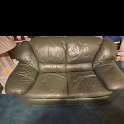 Sofa Real Leather Green Used