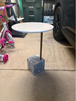 West Elm Cube C-Side Table in White/Gray/Marble