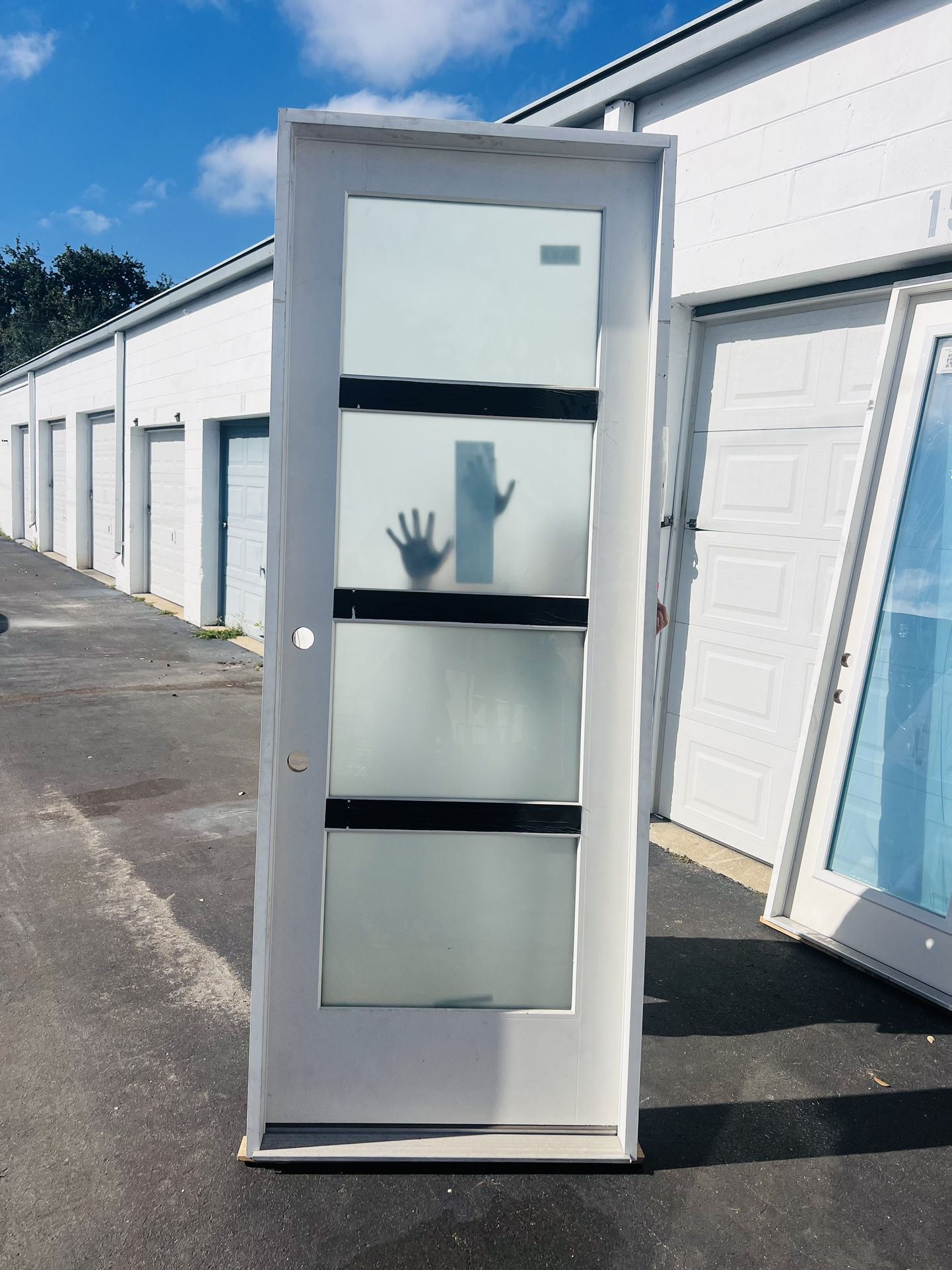 Exterior 8Ft Hurricane Impact Frost Glass Door With PVC Frame 36x96