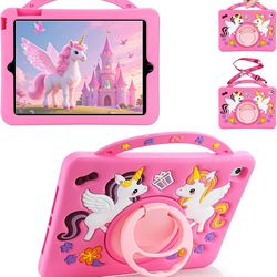 HianDier Unicorn Kids Case for iPad 5th 6th Gen Air 1 2 Pro 9.7 Pink Stand Strap