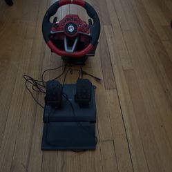Nintendo Mario Cart Steering Wheel And Pedals With Wires.