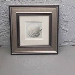 Framed Scallop Shell Art Print with double mat and silver toned