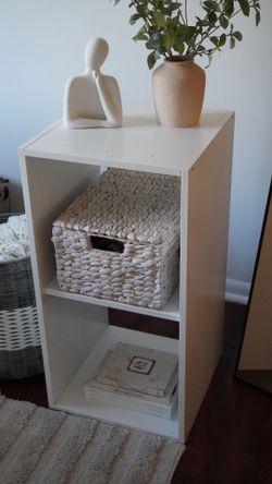 White two-shelf bookshelf