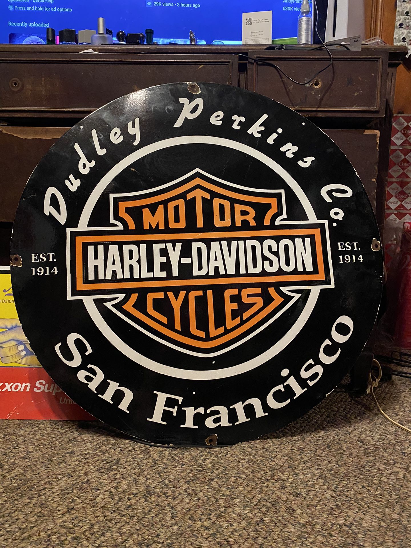 Porcelain Harley Davidson Sign 30inch